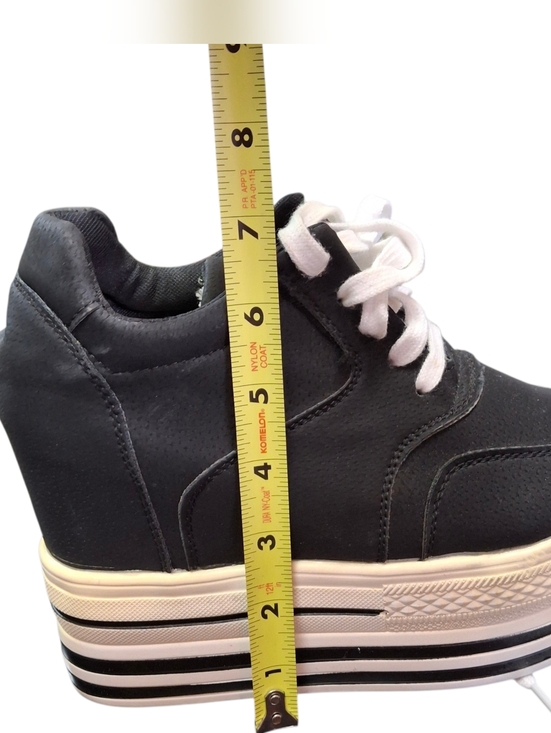 Platform Sneakers Black White Lace-up Women Size 7 - 7.5 - Picture 15 of 16